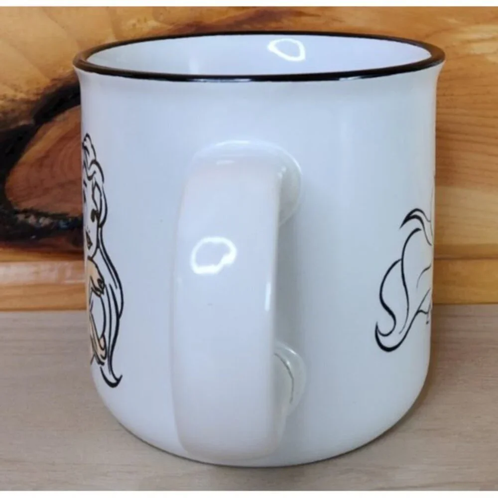 Disney Princesses White Ceramic Coffee Mug 20 oz Cup Debossed Characters EUC
